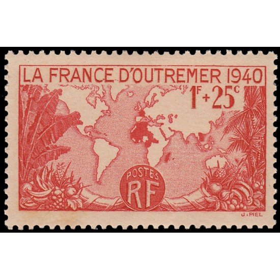 France Francia 453 1940 Por la Francia de ultramar Mapa del imperio francés MNH