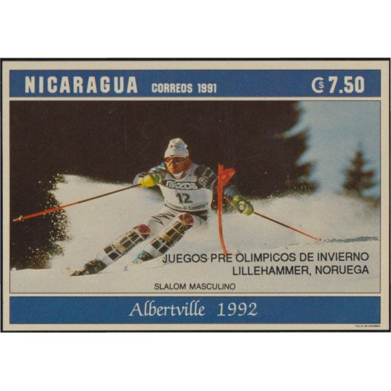 Nicaragua HB 214 1992 Juegos Olímpicos Albertville 92 Slalom Masculino MNH Nicaragua HB 214 1992 Juegos Olímpicos Albertville 92 Slalom Masculino MNH