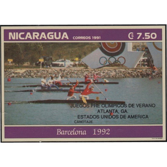 Nicaragua HB 215 1992 Juegos Olímpicos de Verano Barcelona 92 Canotaje MNH