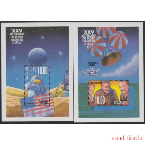 Nicaragua HB 232/33 1994 25º Aniversario del 1er hombre en la Luna Astronauta Bandera de EEUU MNH