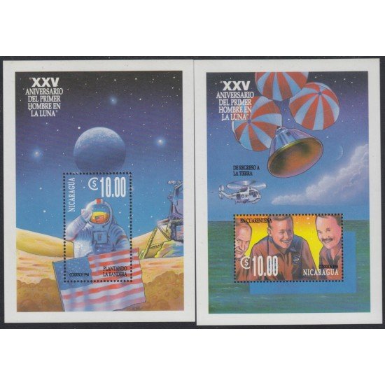 Nicaragua HB 232/33 1994 25º Aniversario del 1er hombre en la Luna Astronauta Bandera de EEUU MNH Nicaragua HB 232/33 1994 25º Aniversario del 1er hombre en la Luna Astronauta Bandera de EEUU MNH