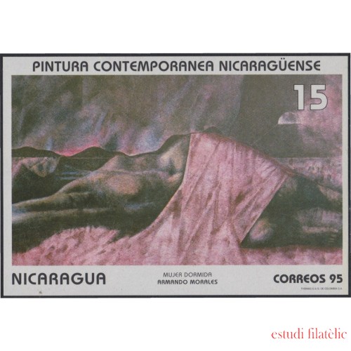 Nicaragua HB 245 1995 Pintura Nicaragüense contemporánea Obra de Armando Morales Mujer dormida MNH