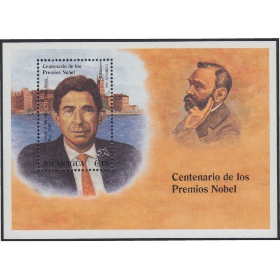 Nicaragua HB 259 1995 Centenario de premios Nobel Oscar Arias Sánchez MNH Nicaragua HB 259 1995 Centenario de premios Nobel Oscar Arias Sánchez MNH