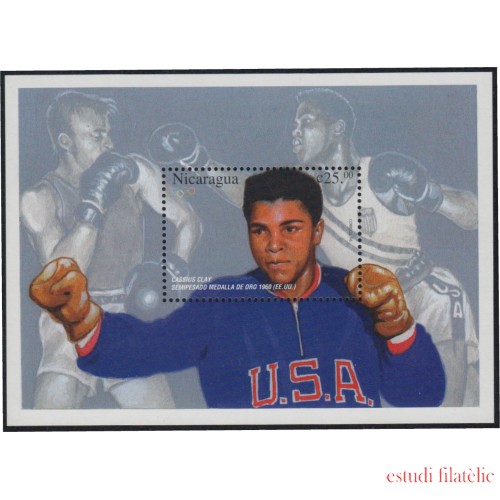Nicaragua HB 267 1996 Juegos Olímpicos Atlanta 96 Retrato de Cassius Clay Boxeador MNH