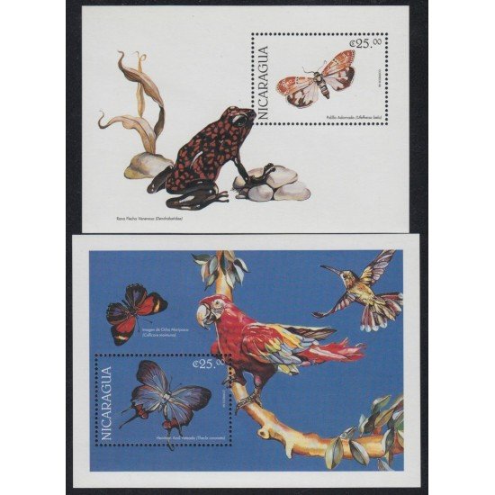 Nicaragua HB 271CD 1996 Fauna Mariposas Butterflies rana pájaros birds MNH