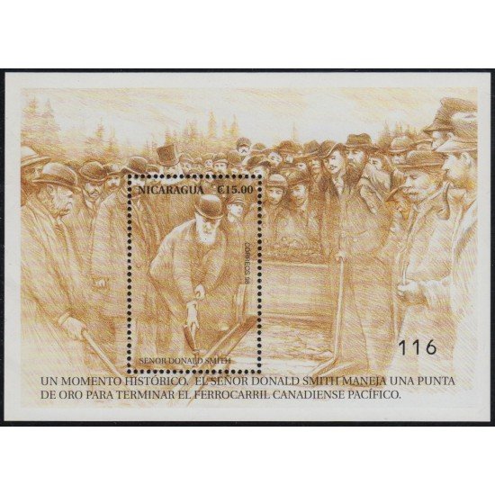 Nicaragua HB 278 1998 Momento histórico Donald Smith Ferrocarril Tren Train MNH Nicaragua HB 278 1998 Momento histórico Donald Smith Ferrocarril Tren Train MNH