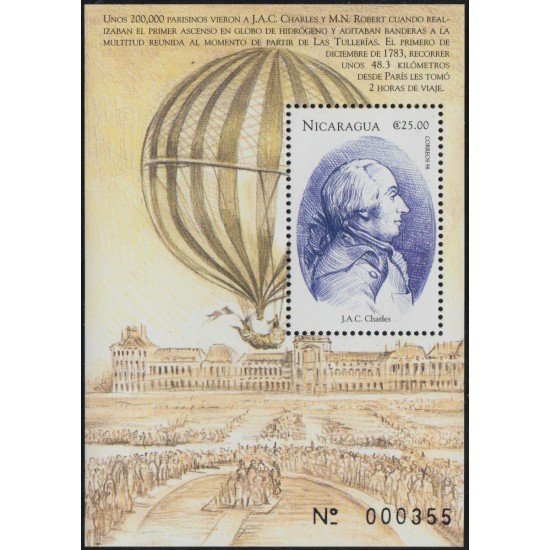 Nicaragua HB 287 1999 Eventos destacados Globo de Hidrógeno J.A.C Charles MNH Nicaragua HB 287 1999 Eventos destacados Globo de Hidrógeno J.A.C Charles MNH