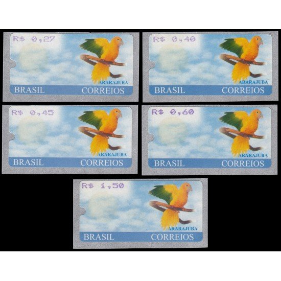 Brasil Brazil Distribuidores 5 2000 Fauna Pájaro Ararajuba Bird Autoadhesivo Brasil Brazil Distribuidores 5 2000 Fauna Pájaro Ararajuba Bird Autoadhesivo