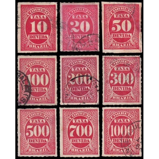 Brasil Brazil Tasas 1/9 1890 Serrado NC perforado en líneas Usado Brasil Brazil Tasas 1/9 1890 Serrado NC perforado en líneas Usado