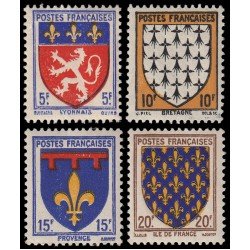 France Francia 572/75 1943 Escudos de provincias MNH France Francia 572/75 1943 Escudos de provincias MNH