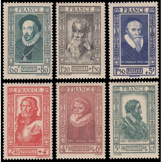 TEN/S France Francia 587/92 1943 Celebridades del S. XVI MNH TEN/S France Francia 587/92 1943 Celebridades del S. XVI MNH
