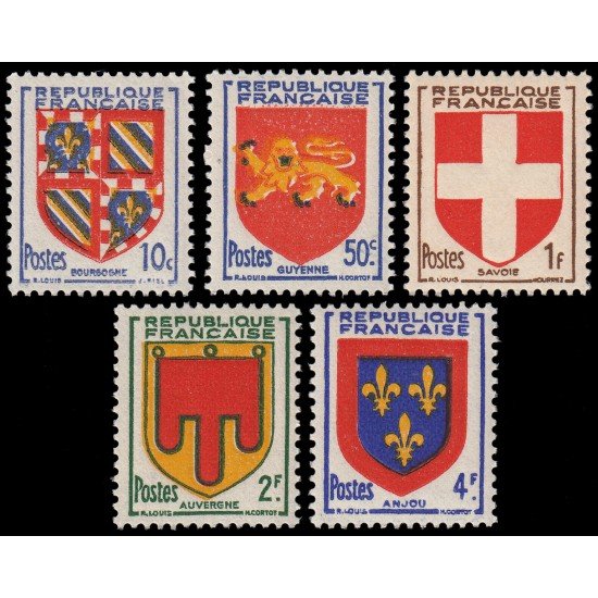 France Francia 834/38 1949 Escudos de provincias MNH France Francia 834/38 1949 Escudos de provincias MNH