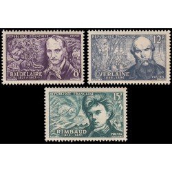 France Francia 908/10 1951 Poetas simbolistas MNH France Francia 908/10 1951 Poetas simbolistas MNH