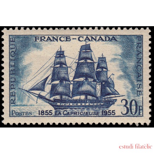 France Francia 1035 1955 5 Centenario de la amistad franco-canadiense  Fragata La Caprichosa MNH