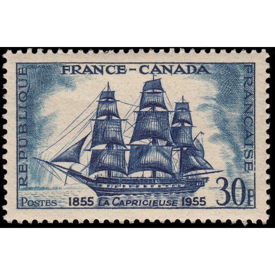 France Francia 1035 1955 5 Centenario de la amistad franco-canadiense  Fragata La Caprichosa MNH