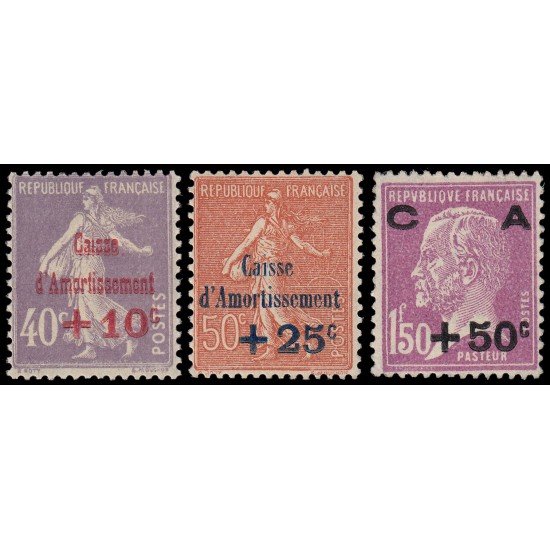 France Francia  249/51 1928 Semeuse, Pasteur MNH