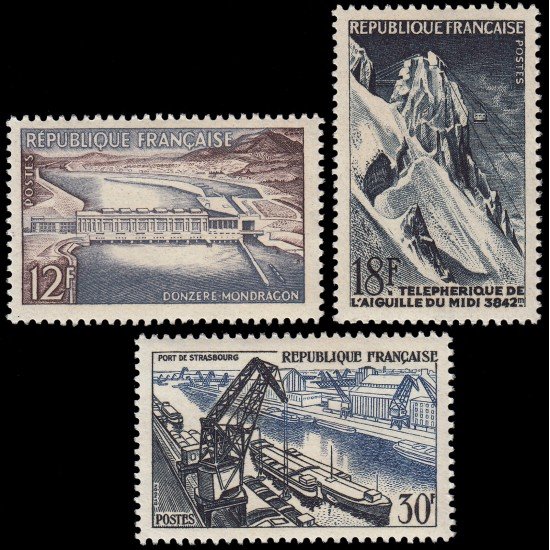 France Francia 1078/80 1956 Realizaciones técnicas Infraestructuras MNH
