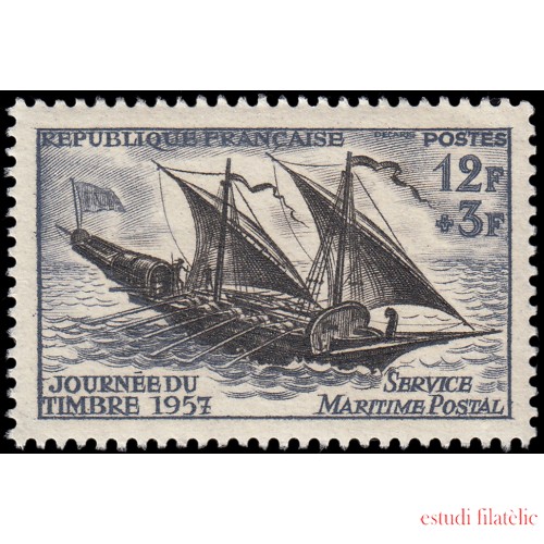 France Francia 1093 1957 Día del sello Barco MNH