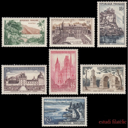 France Francia  1125/31 1957 Serie turística Paisajes y lugares MNH