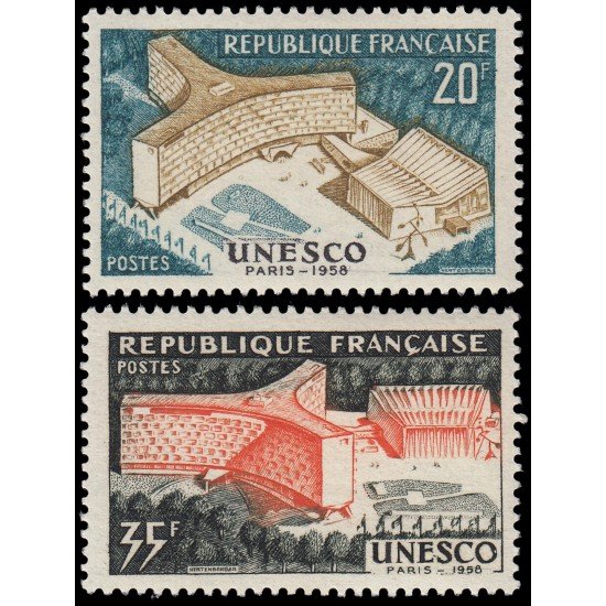 France Francia 1177/78 1958 Inauguración del palacio de la UNESCO en París MNH