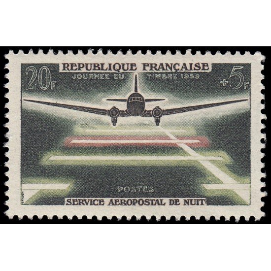 France Francia 1196 1959 Día del sello y 20º aniv. del servicio aeropostal nocturno MNH