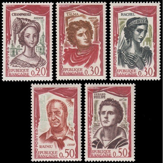 France Francia 1301/05 1961 Actores franceses MNH