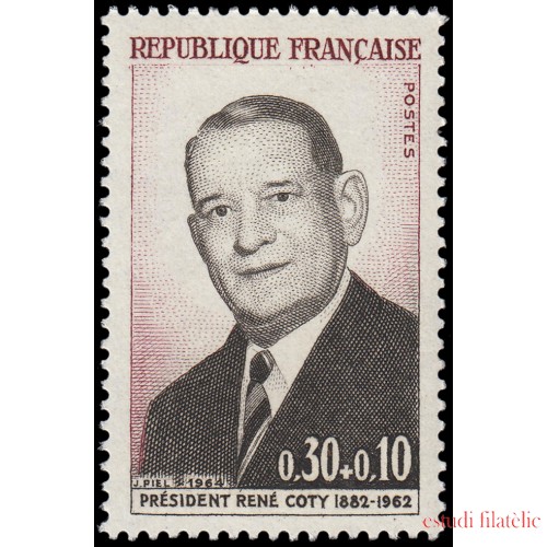 France Francia 1412 1964 2 aniv. de la muerte del presidente René Coty Sorteo Cruz Roja MNH