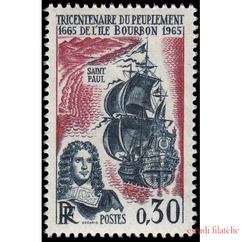 France Francia 1461 1965 3 Centenario de la población de la isla Bourbon (La Reunión) MNH