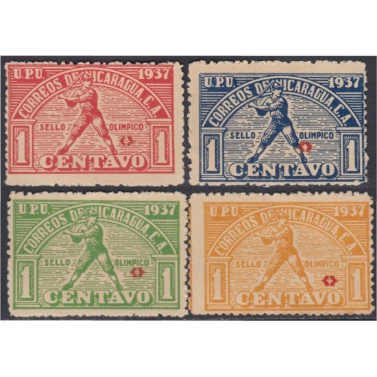 Nicaragua 678/81 1937 Atletas nicaragüenses Juegos Olímpicos de América Central Béisbol MNH Nicaragua 678/81 1937 Atletas nicaragüenses Juegos Olímpicos de América Central Béisbol MNH