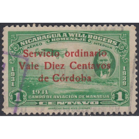 Nicaragua 704 1941 Timbre de 1939 Will Rogers Usado Nicaragua 704 1941 Timbre de 1939 Will Rogers Usado