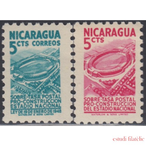 Nicaragua 748/48a 1949/53 Sobre tasa postal pro construcción del estadio Nacional MH