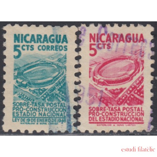 Nicaragua 748/48a 1949/53 Sobre tasa postal pro construcción del estadio Nacional Usado