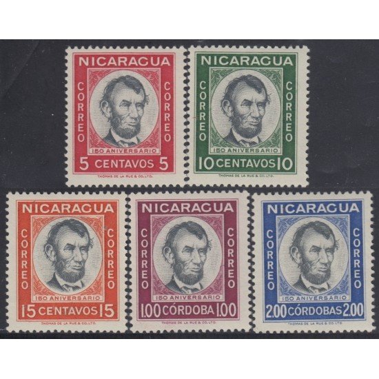 Nicaragua 846/50 1959 150 Años del nacimiento de Abraham Lincoln MNH Nicaragua 846/50 1959 150 Años del nacimiento de Abraham Lincoln MNH