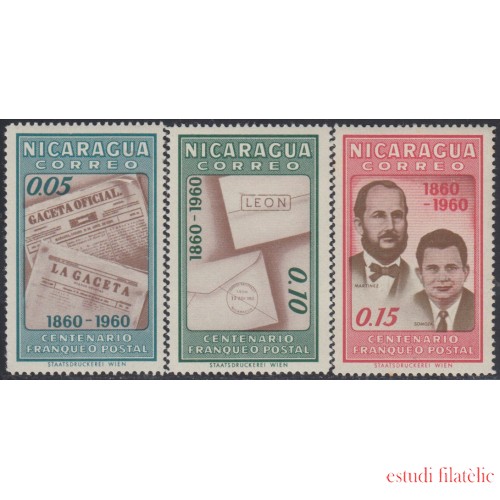 Nicaragua 856/58 1961 Centenario Franqueo Postal MNH