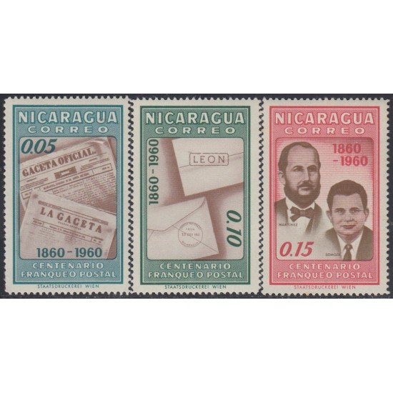 Nicaragua 856/58 1961 Centenario Franqueo Postal MNH Nicaragua 856/58 1961 Centenario Franqueo Postal MNH