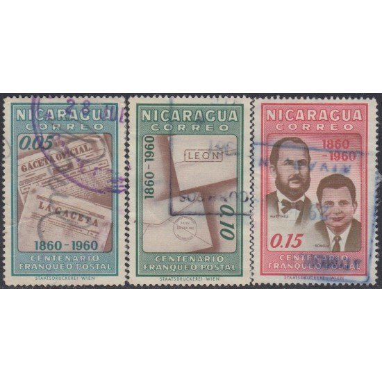 Nicaragua 856/58 1961 Centenario Franqueo Postal Usado Nicaragua 856/58 1961 Centenario Franqueo Postal Usado
