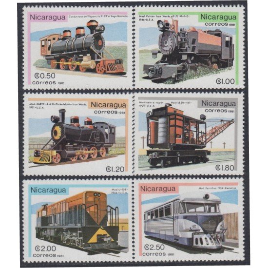 Nicaragua 1169/74 1981 Retrospectiva de los ferrocarriles Trenes Train MNH Nicaragua 1169/74 1981 Retrospectiva de los ferrocarriles Trenes Train MNH