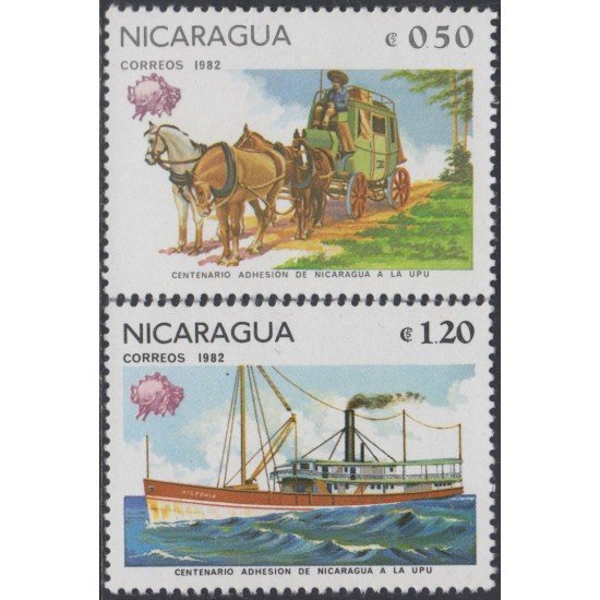 Nicaragua 1193/94 1982 100 Años de unión a la UPU Transportes Postales MNH Nicaragua 1193/94 1982 100 Años de unión a la UPU Transportes Postales MNH