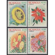 Nicaragua 1326/29 1984  Flores y abejas Flowers and bees MNH