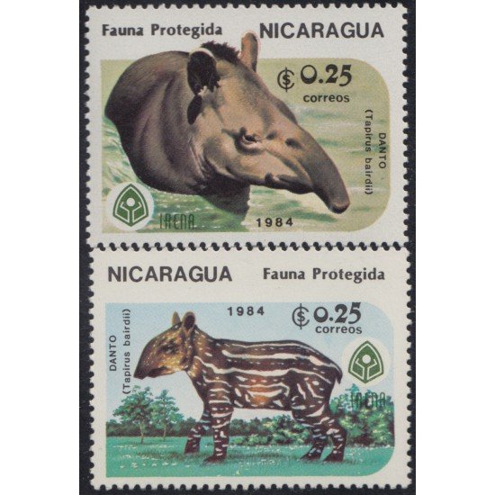Nicaragua 1355/56 1984 Fauna protegida Tapir MNH Nicaragua 1355/56 1984 Fauna protegida Tapir MNH