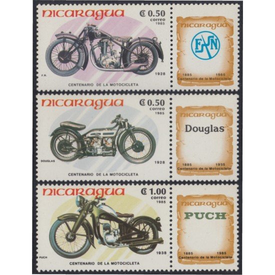 Nicaragua 1368/70 1985 Centenario de la motocicleta MNH Nicaragua 1368/70 1985 Centenario de la motocicleta MNH