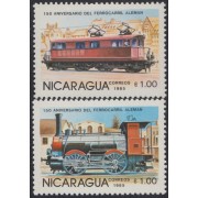 Nicaragua 1371/72 1985 150º Aniversario de los ferrocarriles Locomotoras MNH