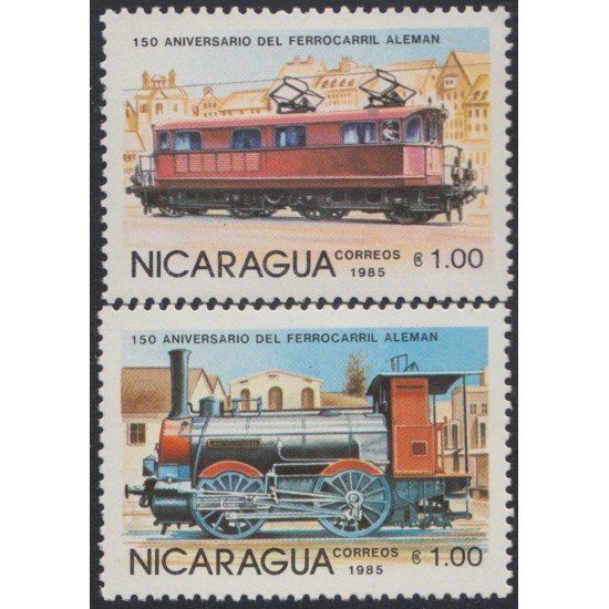 Nicaragua 1371/72 1985 150º Aniversario de los ferrocarriles Locomotoras MNH Nicaragua 1371/72 1985 150º Aniversario de los ferrocarriles Locomotoras MNH