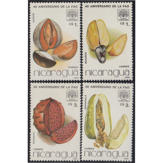 Nicaragua 1424/27 1986 40º Aniversario de la FAO Emblema y Frutas MNH Nicaragua 1424/27 1986 40º Aniversario de la FAO Emblema y Frutas MNH