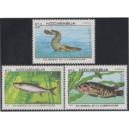 Nicaragua 1474/76 1987 Día mundial de la alimentación Peces Fishes MNH Nicaragua 1474/76 1987 Día mundial de la alimentación Peces Fishes MNH