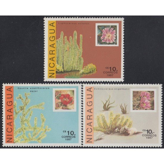 Nicaragua 1479/81 1987 Flora Cactus  flores MNH