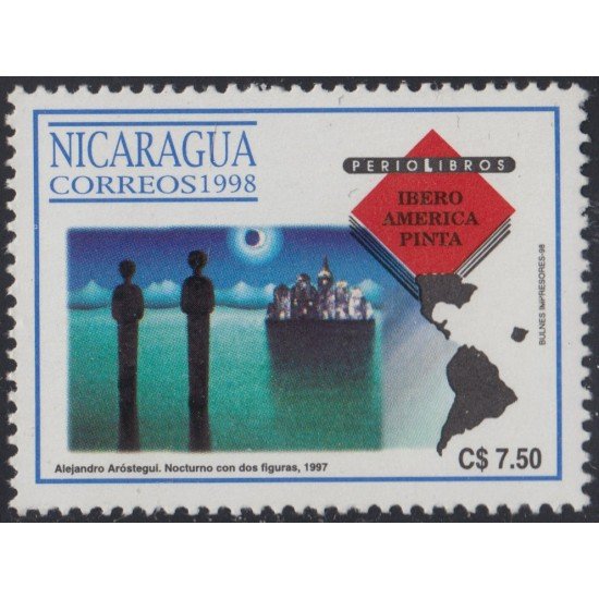 Nicaragua 2250 1998 Iberoamerica Pinta Alejandro Aróstegui Nocturno con dos figuras MNH Nicaragua 2250 1998 Iberoamerica Pinta Alejandro Aróstegui Nocturno con dos figuras MNH