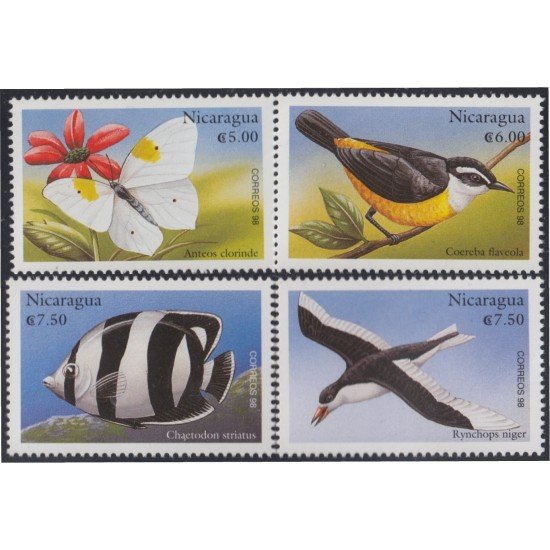 Nicaragua 2286/89 1998 Fauna Mariposa Pájaros Pez Butterfly Birds Fish MNH Nicaragua 2286/89 1998 Fauna Mariposa Pájaros Pez Butterfly Birds Fish MNH