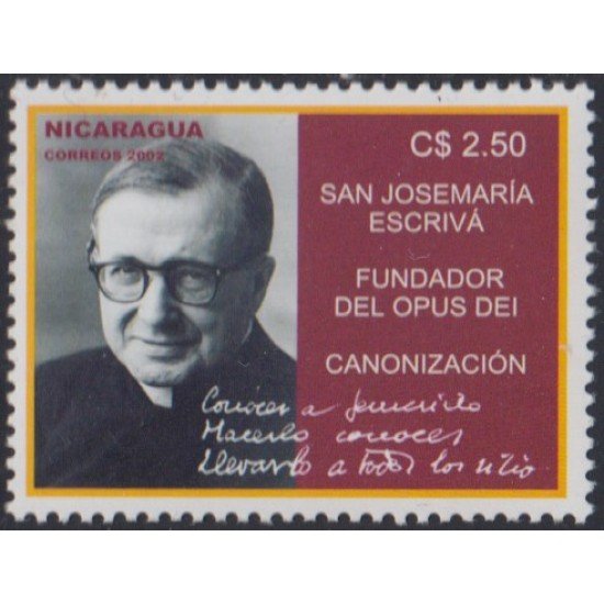Nicaragua 2544 2002 Canonización de San José María Escriva de Balaguer Fundador del Opus DEI MNH Nicaragua 2544 2002 Canonización de San José María Escriva de Balaguer Fundador del Opus DEI MNH