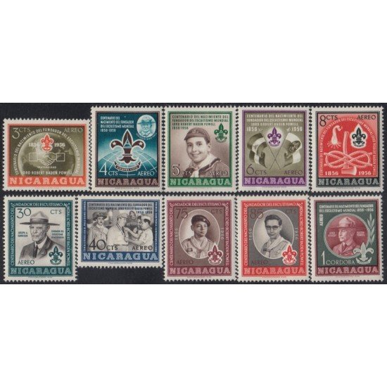 Nicaragua A- 348/57 1957 Centenario del nacimiento Lord Robert Baden Powell MNH Nicaragua A- 348/57 1957 Centenario del nacimiento Lord Robert Baden Powell MNH